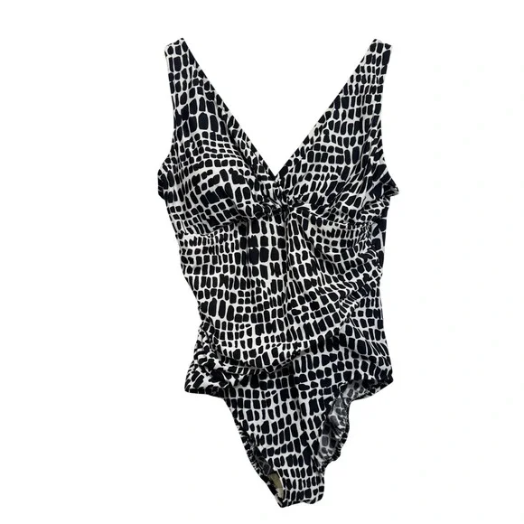 Trimshaper One-Piece Swimsuit Womens 18W Black White Geometric New Tummy Control